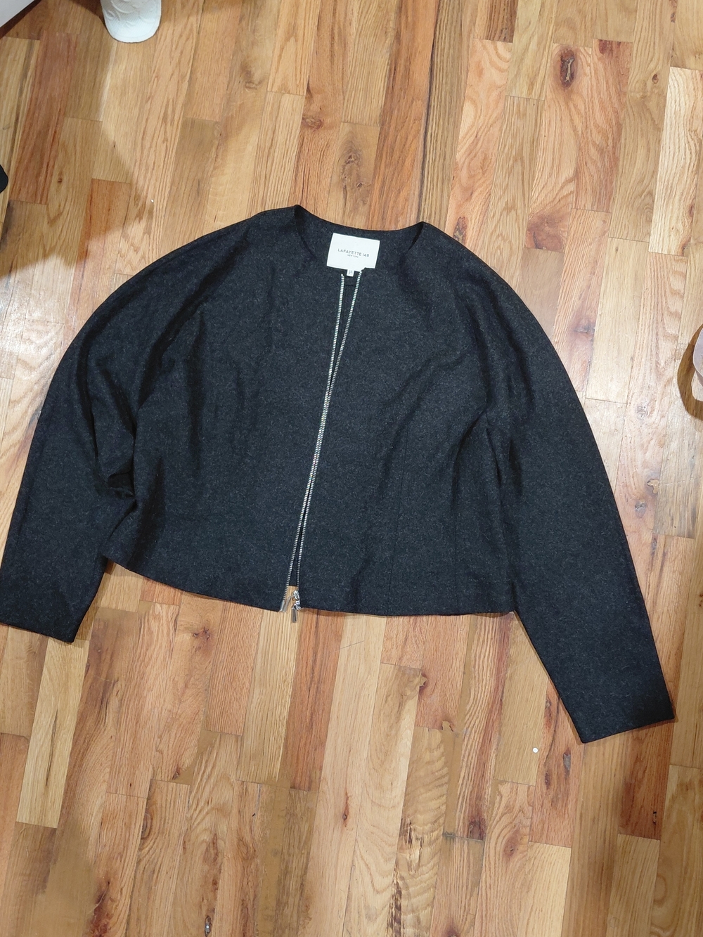 Lafayette 148 New York Dark Charcoal Cropped Zip Blazer